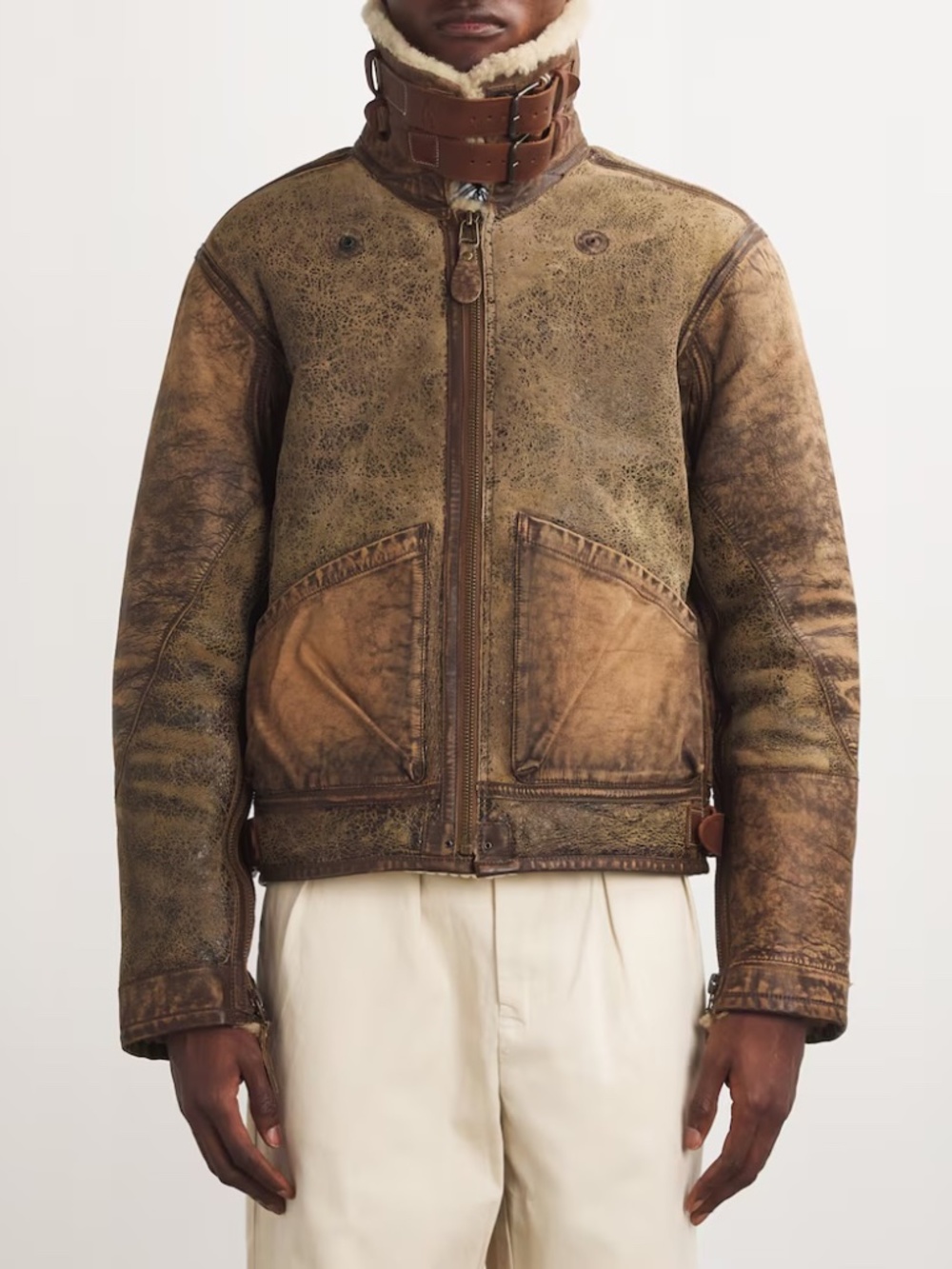 Ralph Lauren polo shearling bomber aviator jacket w shearling from ITALY- medium